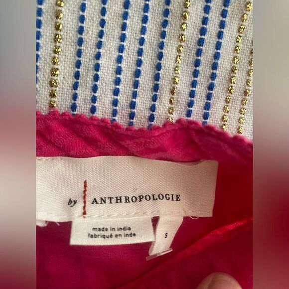 Anthropologie Womens Embroidered Peasant Blouse Top Size S Magenta Long Sleeve - Picture 8 of 14